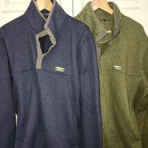 2 LL BEAN Quartersnap Mens Pullovers Size XL Olive Green and Blue